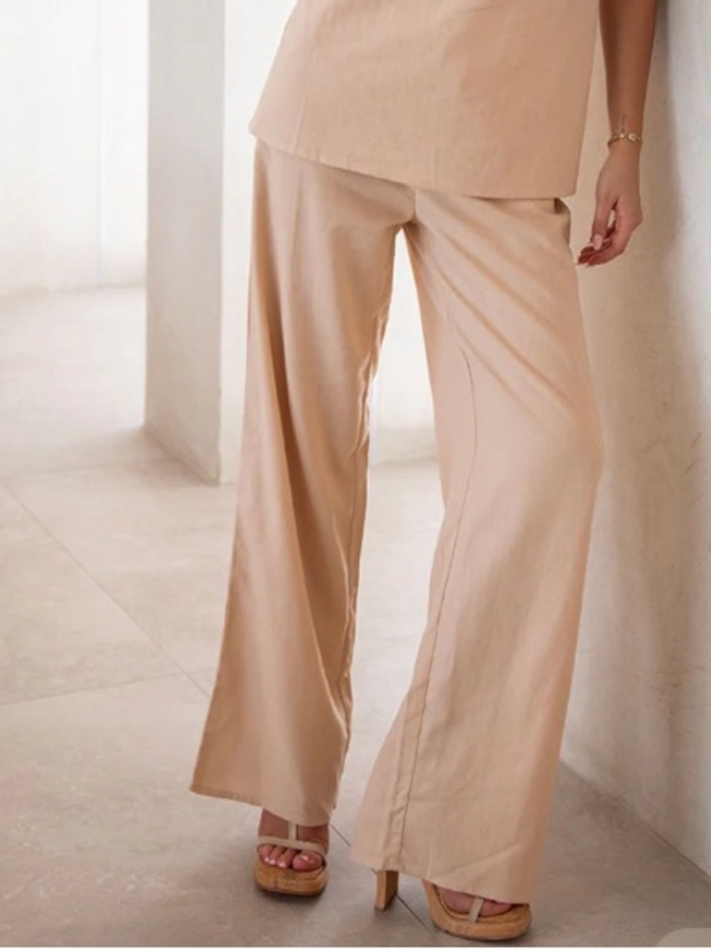 Beige Wide-Leg Pants